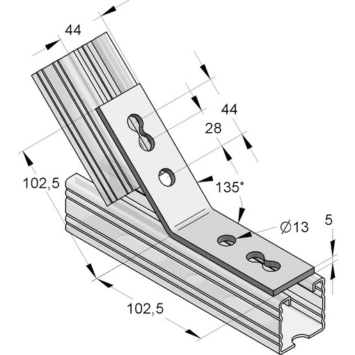 Toppro SX 45 Montageschienen-Zubehör, Winkel 40 / 5, 4-Loch 135°, Winkel 40/5 4-Loch 135°